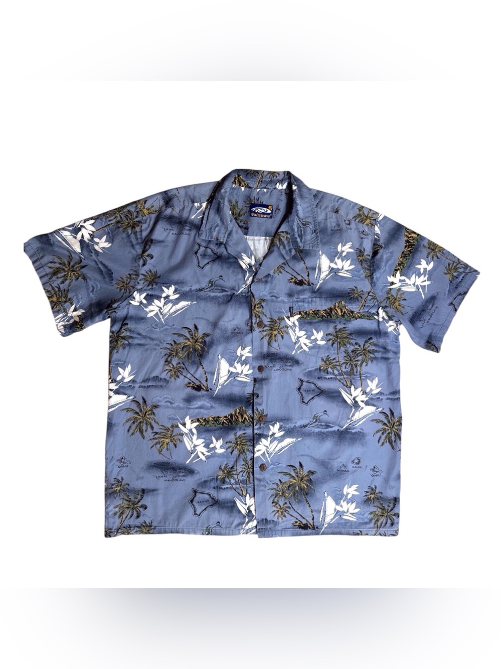 Hawaiian Blue Tropical Print Short-Sleeve button up Camp Shirt men’s size 2XL
